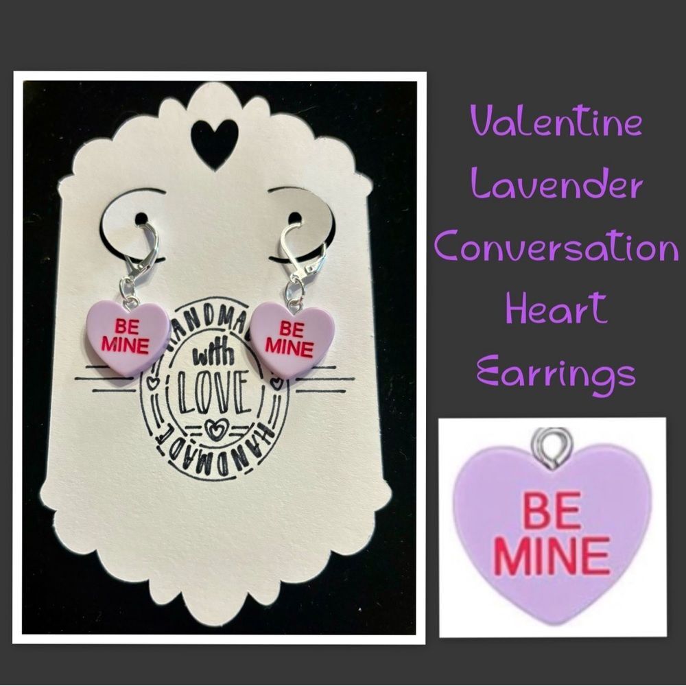 Valentine Lavender Conversation Heart Earrings, Valentine’s Day Gift For Her
